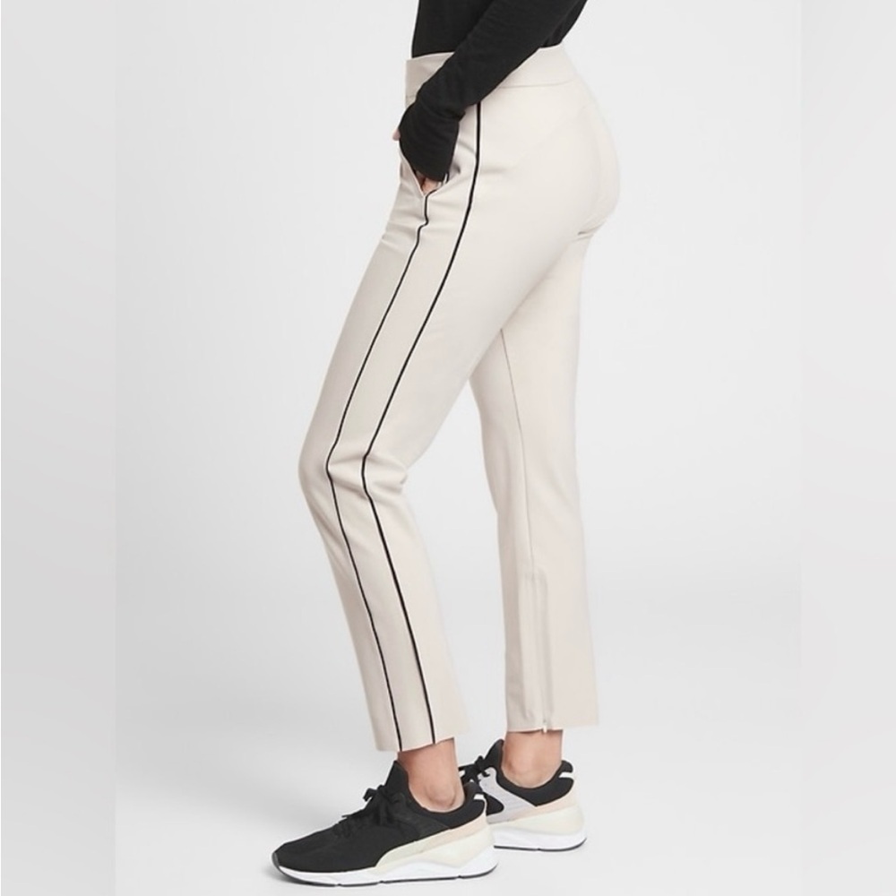 Athleta Ivory Trousers with Black Double Side Stripe